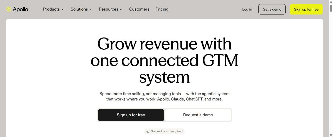 Apollo.io homepage — all-in-one sales intelligence platform