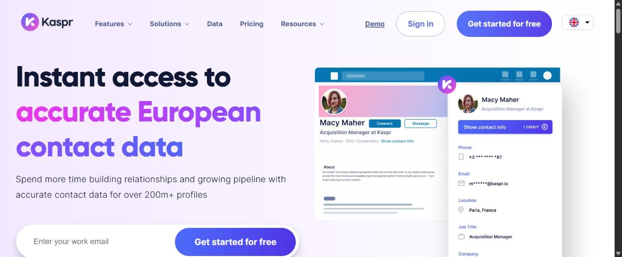 Kaspr homepage — LinkedIn B2B contact data tool